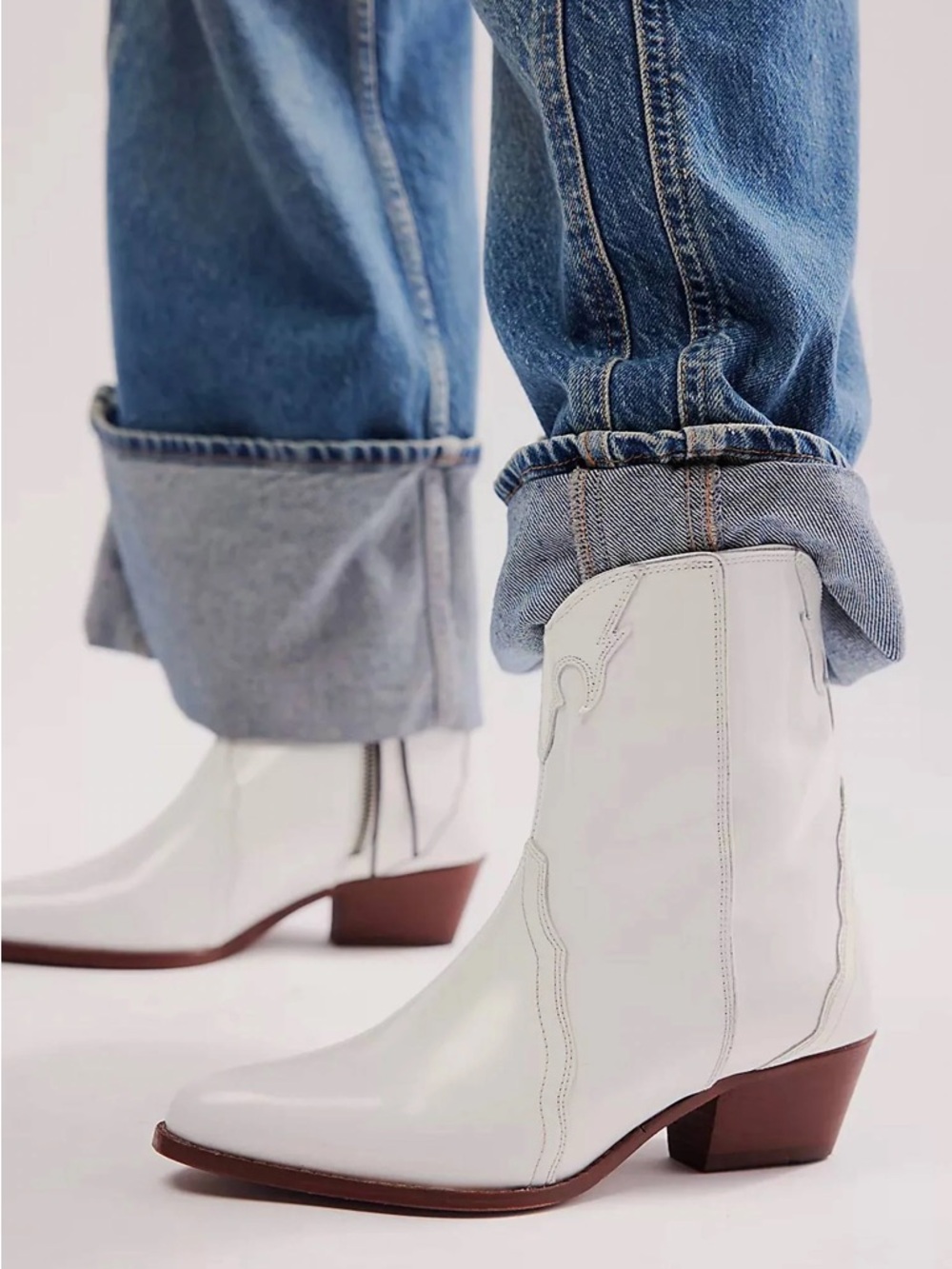 Free People White New Frontier Western Ankle Boots - Cowboy Style 7.5